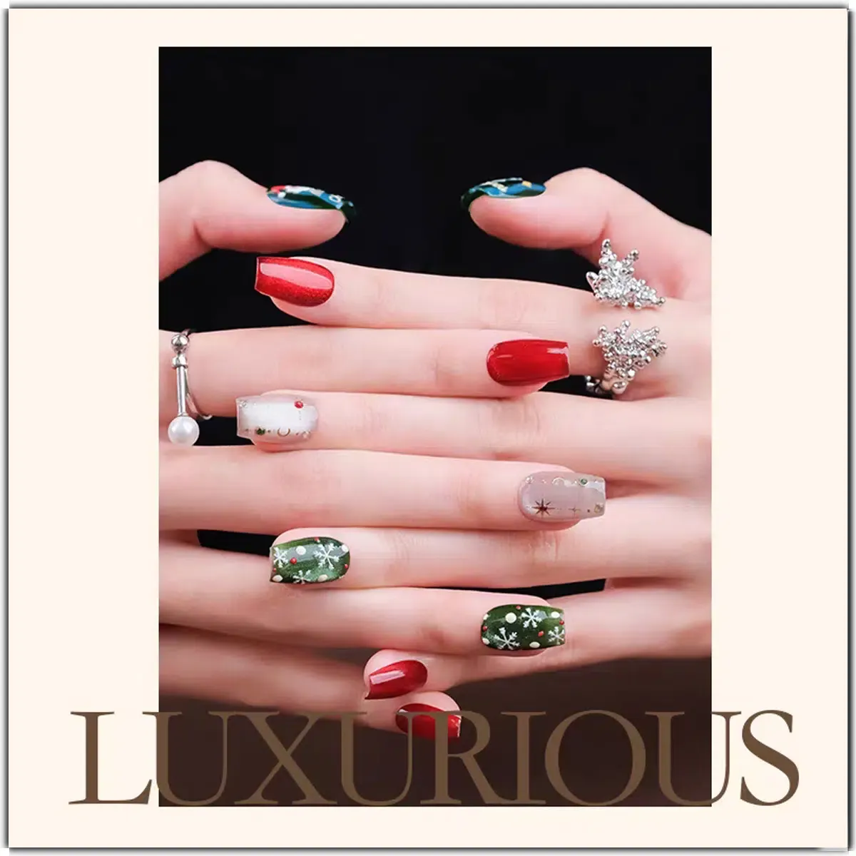 ​Winter Gala Collection - ​Jolly Fête | Handcrafted Press-on nails