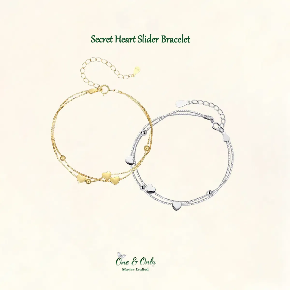 Sterling S925 Silve + 5A Zircon | Secret Heart Slider Bracelet | Nickel-Free Plating
