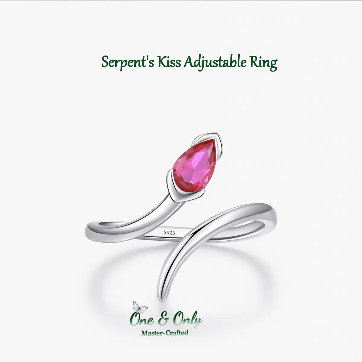 Sterling S925 Silve | ​Serpent's Kiss Adjustable Ring | Nickel-Free Plating