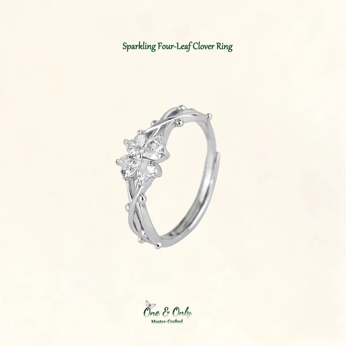 Sterling S925 Silve + 5A Zircon | Sparkling Four-Leaf Clover Ring | Nickel-Free Plating
