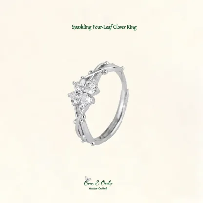 Sterling S925 Silve + 5A Zircon | Sparkling Four-Leaf Clover Ring | Nickel-Free Plating
