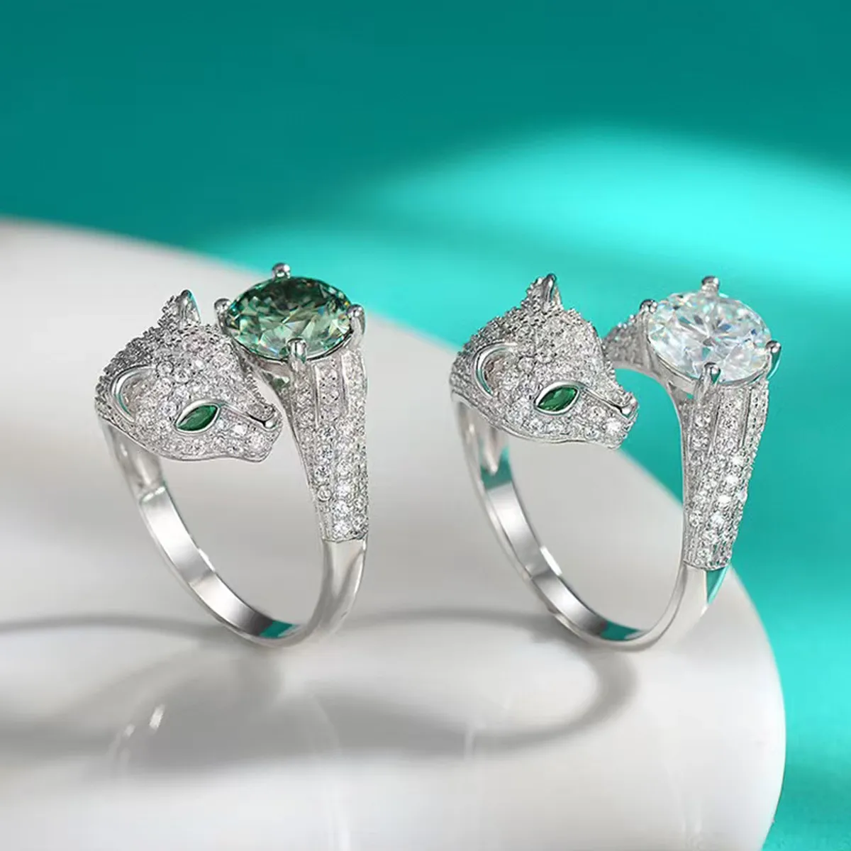 2ct Moissanite+Sterling S925 Silve | Spirit Leopard Statement Moissanite Ring | Bring you courage and strength | for Good Luck