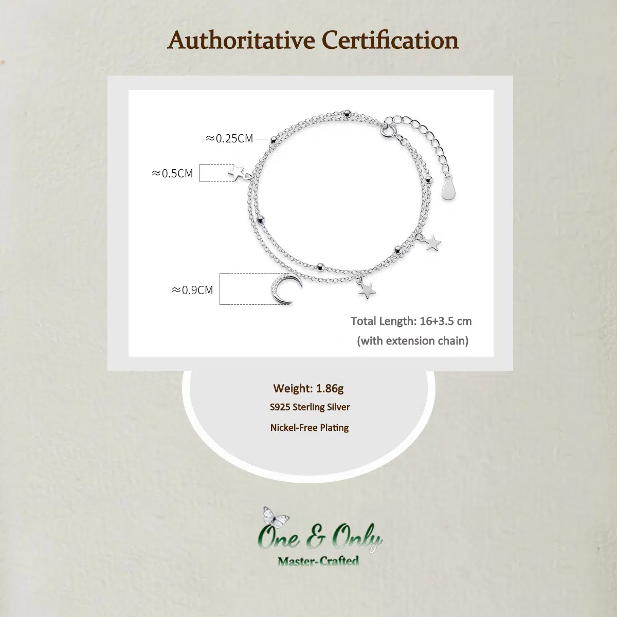 Sterling S925 Silve + 5A Zircon | Star & Moon Wishbone Bracelet​ ​ | Nickel-Free Plating