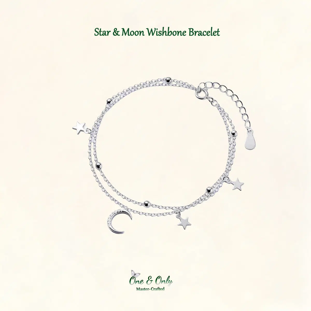 Sterling S925 Silve + 5A Zircon | Star & Moon Wishbone Bracelet​ ​ | Nickel-Free Plating