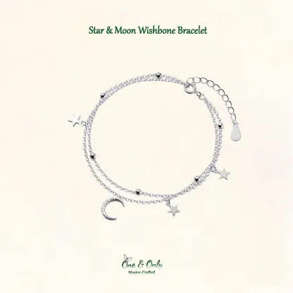 Sterling S925 Silve + 5A Zircon | Star & Moon Wishbone Bracelet​ ​ | Nickel-Free Plating