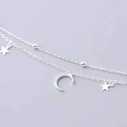 Sterling S925 Silve + 5A Zircon | Star & Moon Wishbone Bracelet​ ​ | Nickel-Free Plating