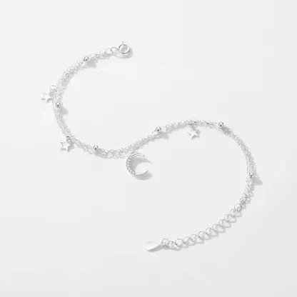 Sterling S925 Silve + 5A Zircon | Star & Moon Wishbone Bracelet​ ​ | Nickel-Free Plating