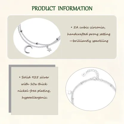 Sterling S925 Silve + 5A Zircon | Star & Moon Wishbone Bracelet​ ​ | Nickel-Free Plating