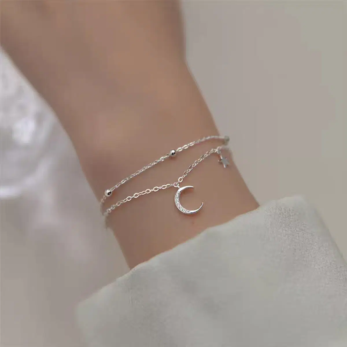 Sterling S925 Silve + 5A Zircon | Star & Moon Wishbone Bracelet​ ​ | Nickel-Free Plating