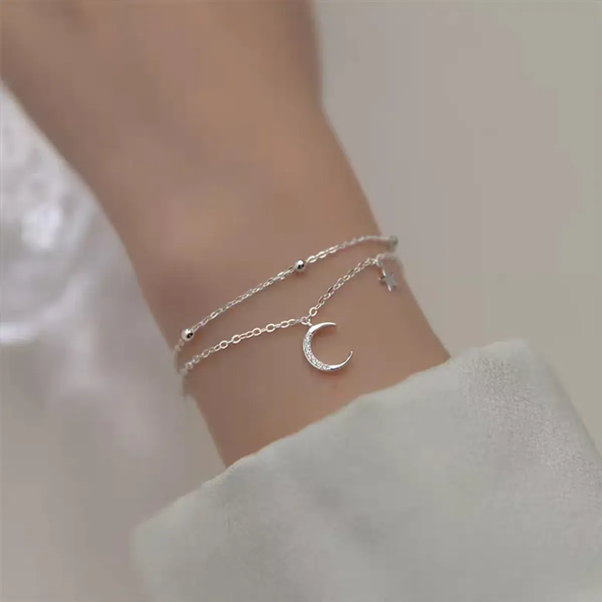 Sterling S925 Silve + 5A Zircon | Star & Moon Wishbone Bracelet​ ​ | Nickel-Free Plating