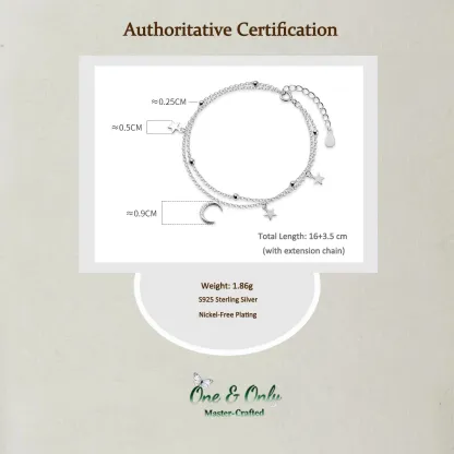 Sterling S925 Silve + 5A Zircon | Star & Moon Wishbone Bracelet​ ​ | Nickel-Free Plating