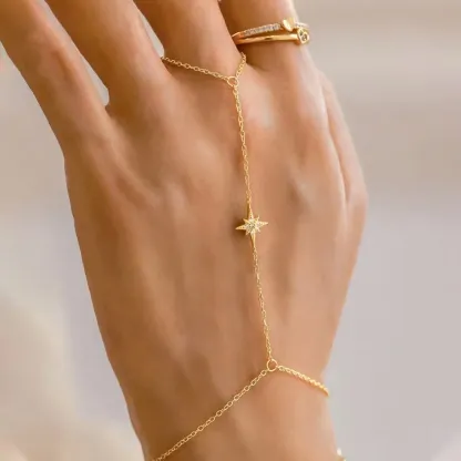 Sterling S925 Silve + 5A Zircon | Star of David Finger Chain Bracelet | Nickel-Free Plating