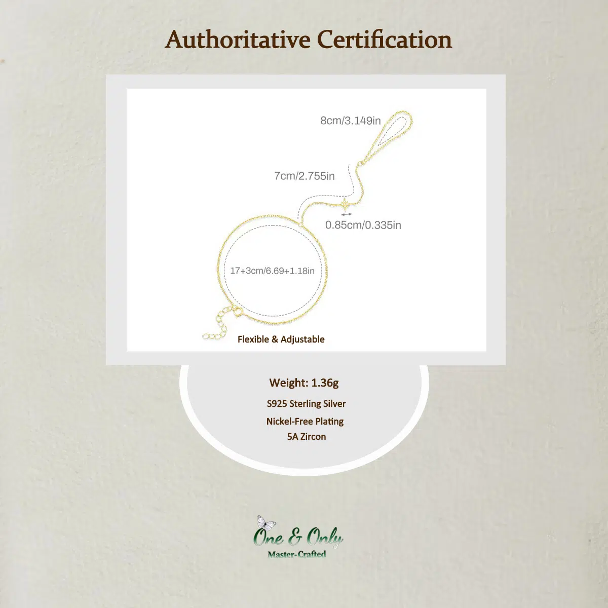 Sterling S925 Silve + 5A Zircon | Star of David Finger Chain Bracelet | Nickel-Free Plating