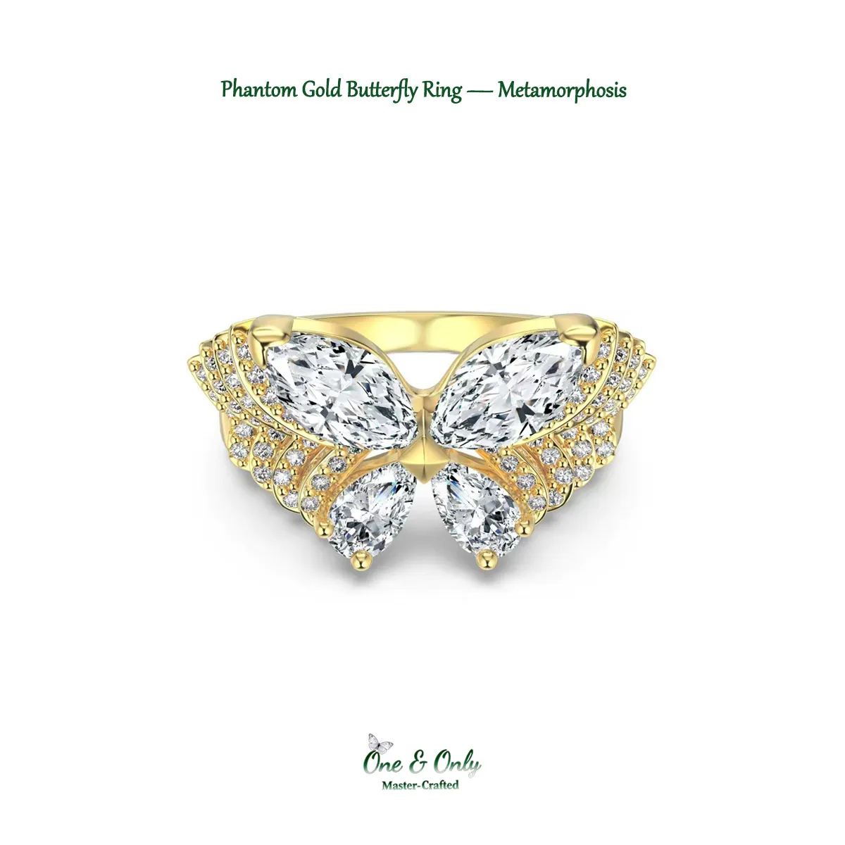 Sterling S925 Silve + 5A Grade Cubic Zirconia | ​Phantom Gold Butterfly Ring — Metamorphosis | Spiritual Transformation Ring