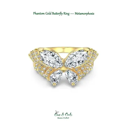 Sterling S925 Silve + 5A Grade Cubic Zirconia  | ​Phantom Gold Butterfly Ring — Metamorphosis | Spiritual Transformation Ring