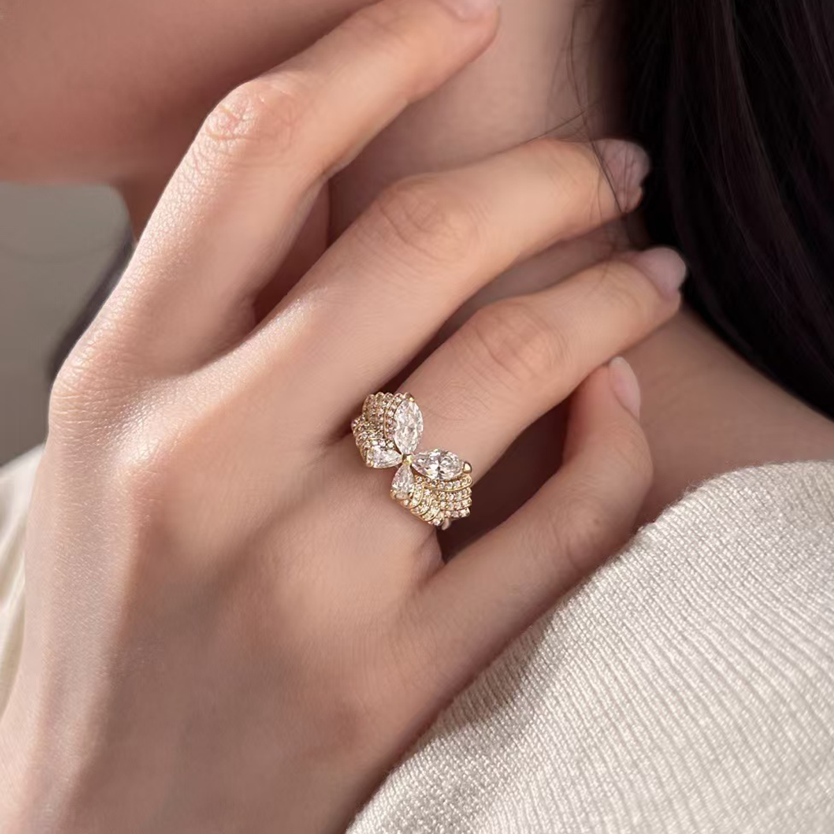 Sterling S925 Silve + 5A Grade Cubic Zirconia  | ​Phantom Gold Butterfly Ring — Metamorphosis | Spiritual Transformation Ring