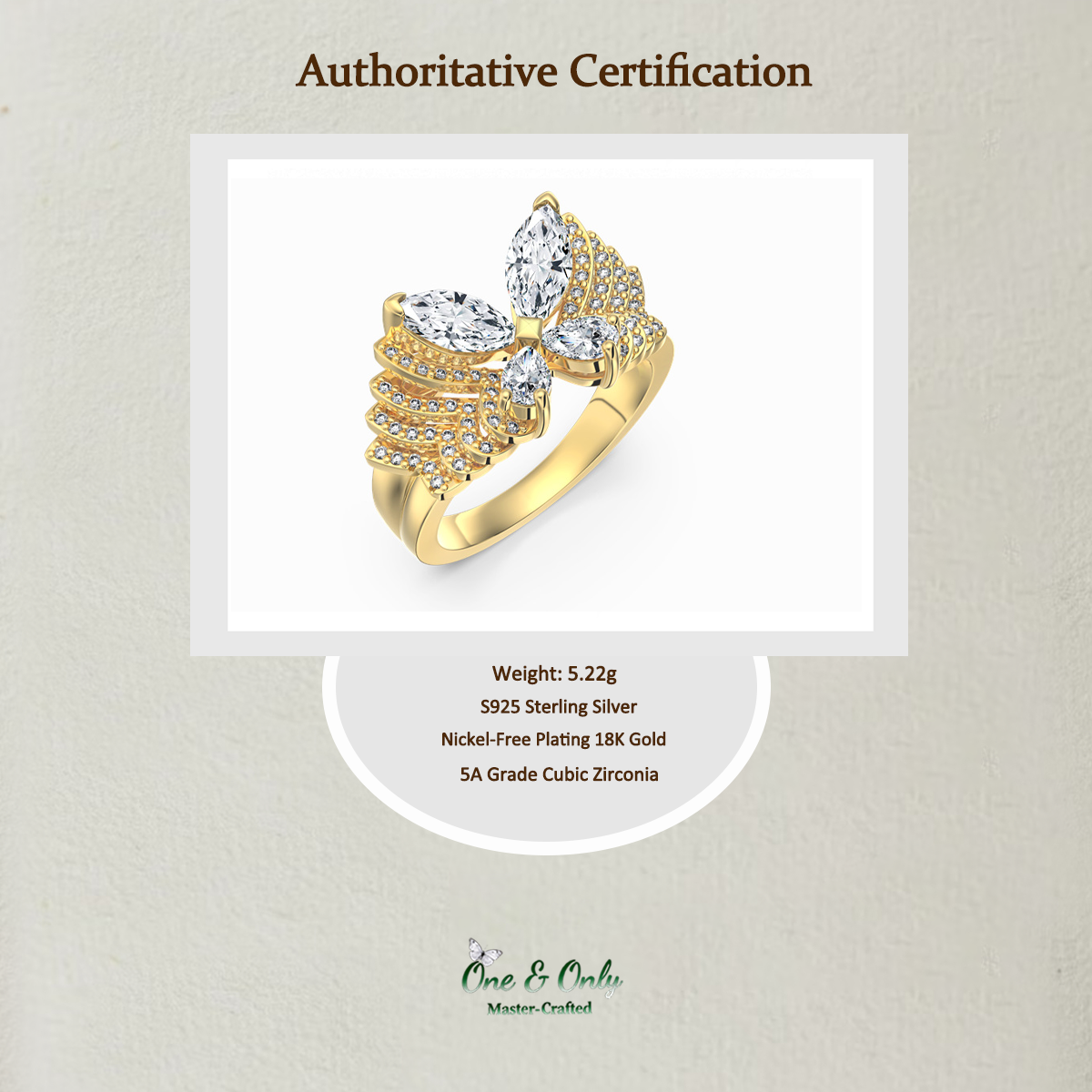 Sterling S925 Silve + 5A Grade Cubic Zirconia  | ​Phantom Gold Butterfly Ring — Metamorphosis | Spiritual Transformation Ring