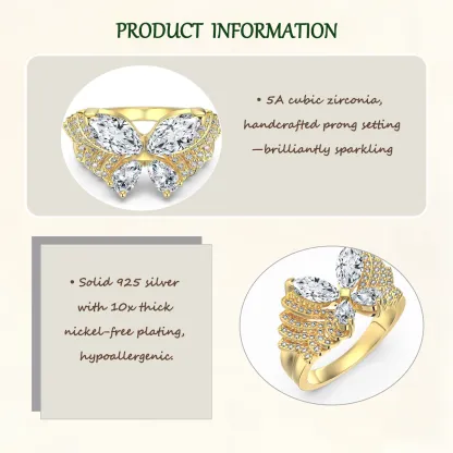 Sterling S925 Silve + 5A Grade Cubic Zirconia  | ​Phantom Gold Butterfly Ring — Metamorphosis | Spiritual Transformation Ring
