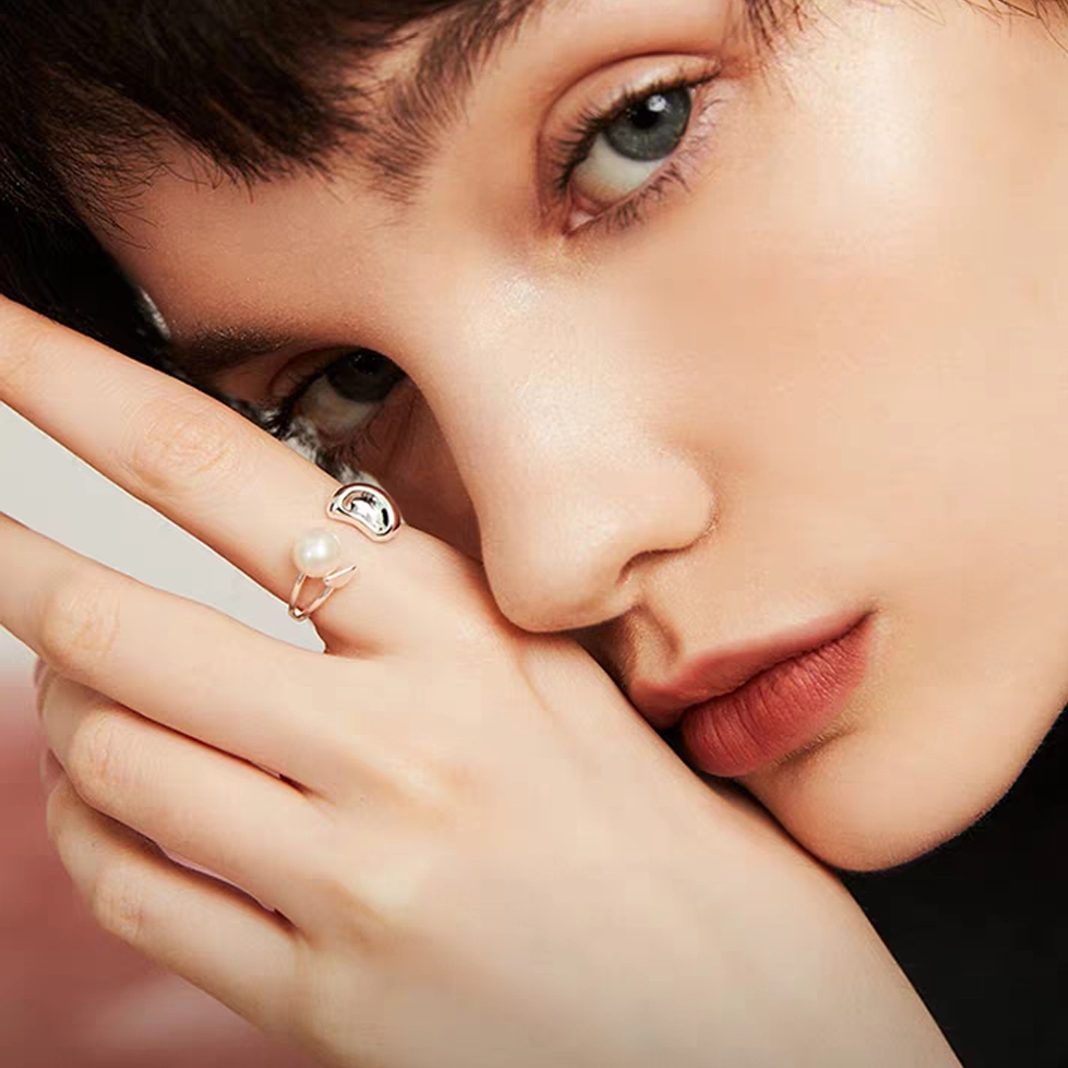 Sterling S925 Silver+freshwater pearl l Lunar Mermaid Pear l Ring | Natural Freshwater Pearl & 925 Sterling Silver | Adjustable Nature-Inspired Statement Ring