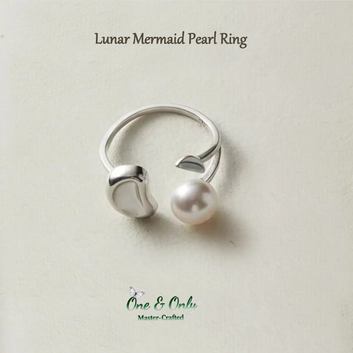 Sterling S925 Silver+freshwater pearl l Lunar Mermaid Pear l Ring | Natural Freshwater Pearl & 925 Sterling Silver | Adjustable Nature-Inspired Statement Ring