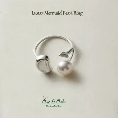 Sterling S925 Silver+freshwater pearl l Lunar Mermaid Pear l Ring | Natural Freshwater Pearl & 925 Sterling Silver | Adjustable Nature-Inspired Statement Ring