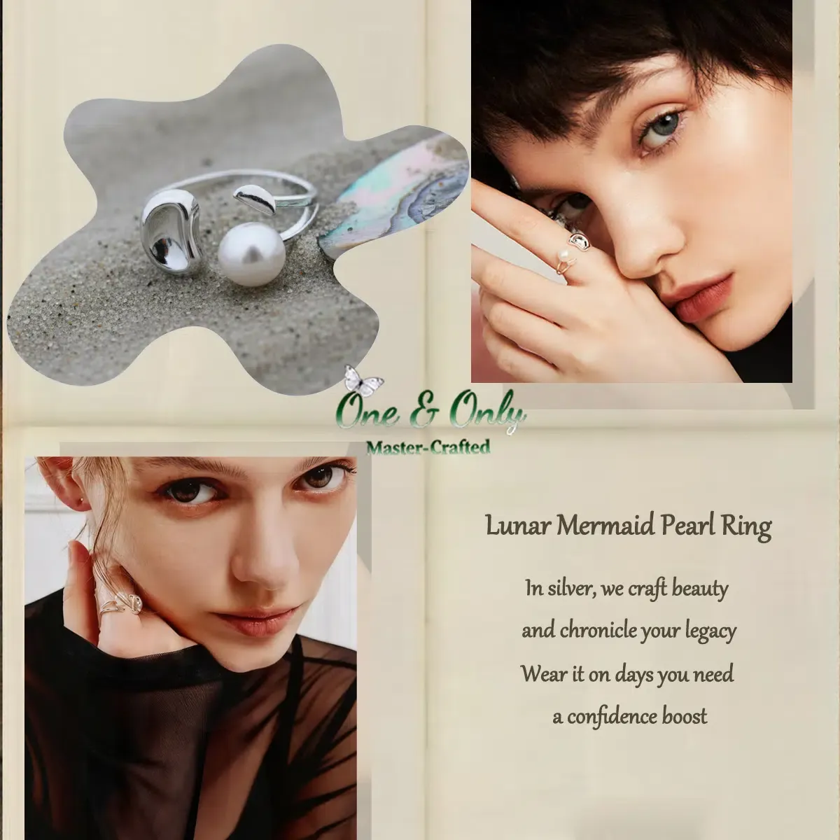Sterling S925 Silver+freshwater pearl l Lunar Mermaid Pear l Ring | Natural Freshwater Pearl & 925 Sterling Silver | Adjustable Nature-Inspired Statement Ring