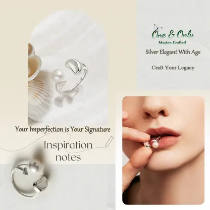 Sterling S925 Silver+freshwater pearl l Lunar Mermaid Pear l Ring | Natural Freshwater Pearl & 925 Sterling Silver | Adjustable Nature-Inspired Statement Ring