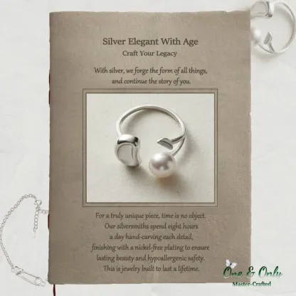 Sterling S925 Silver+freshwater pearl l Lunar Mermaid Pear l Ring | Natural Freshwater Pearl & 925 Sterling Silver | Adjustable Nature-Inspired Statement Ring