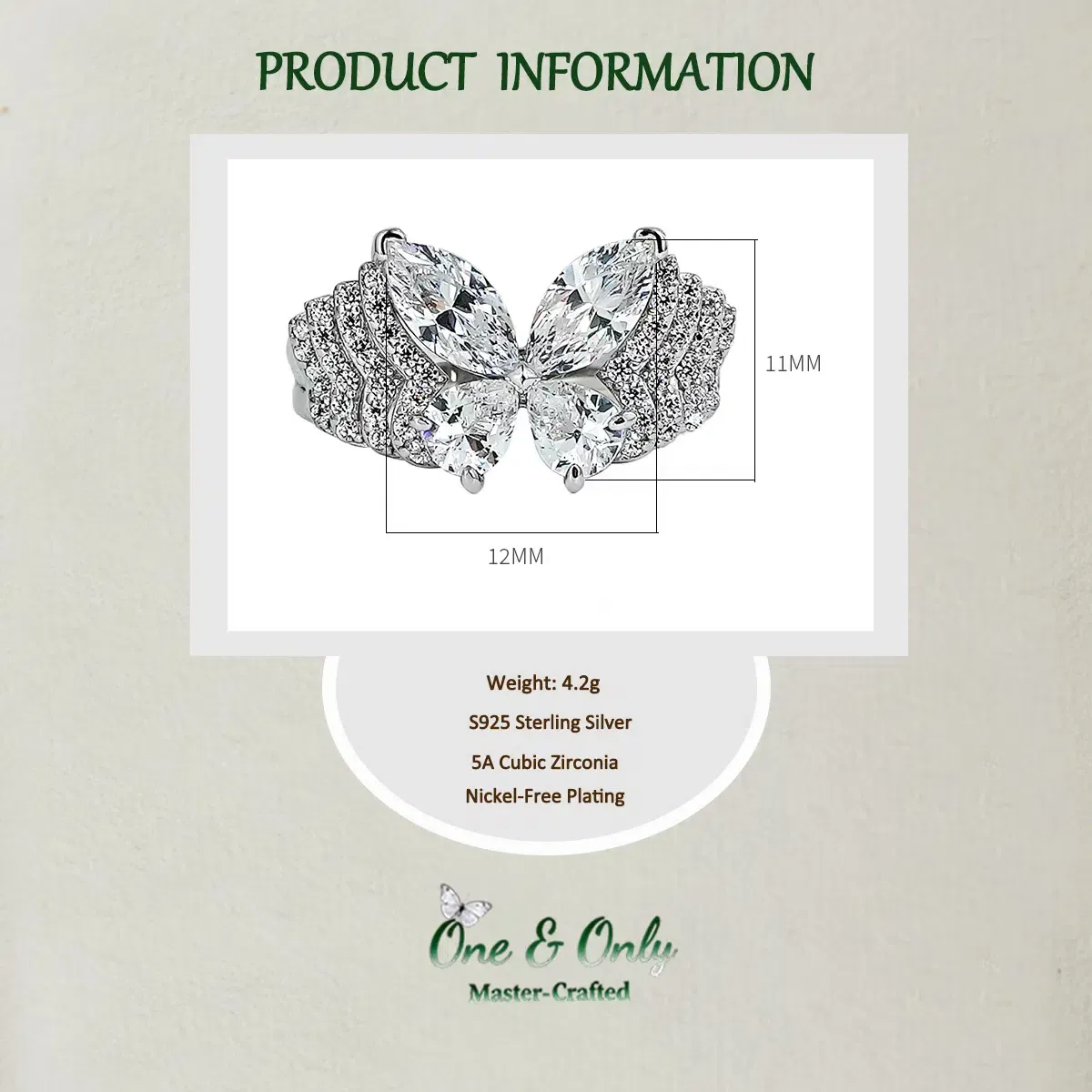 S925 Sterling Silver + 5A Cubic Zirconia  | The Phantom Butterfly Ring | Transformation & New Beginnings Jewelry