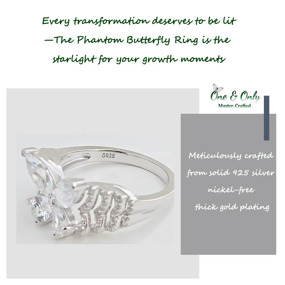 S925 Sterling Silver + 5A Cubic Zirconia  | The Phantom Butterfly Ring | Transformation & New Beginnings Jewelry