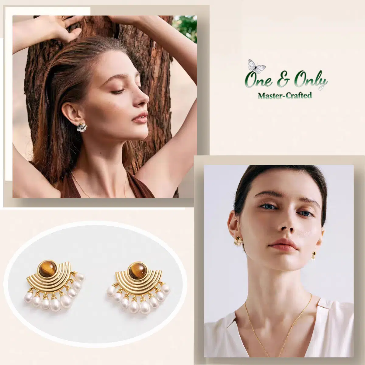 Crafted with hypoallergenic sterling silver posts and brass alloy frame | The Phantom's Opera Tiger's Eye & Pearl Earrings