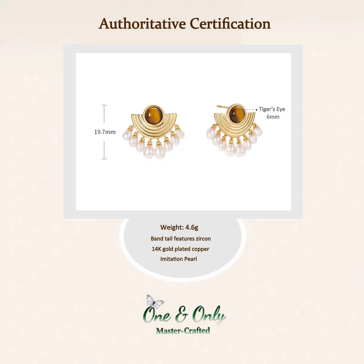 Crafted with hypoallergenic sterling silver posts and brass alloy frame | The Phantom's Opera Tiger's Eye & Pearl Earrings