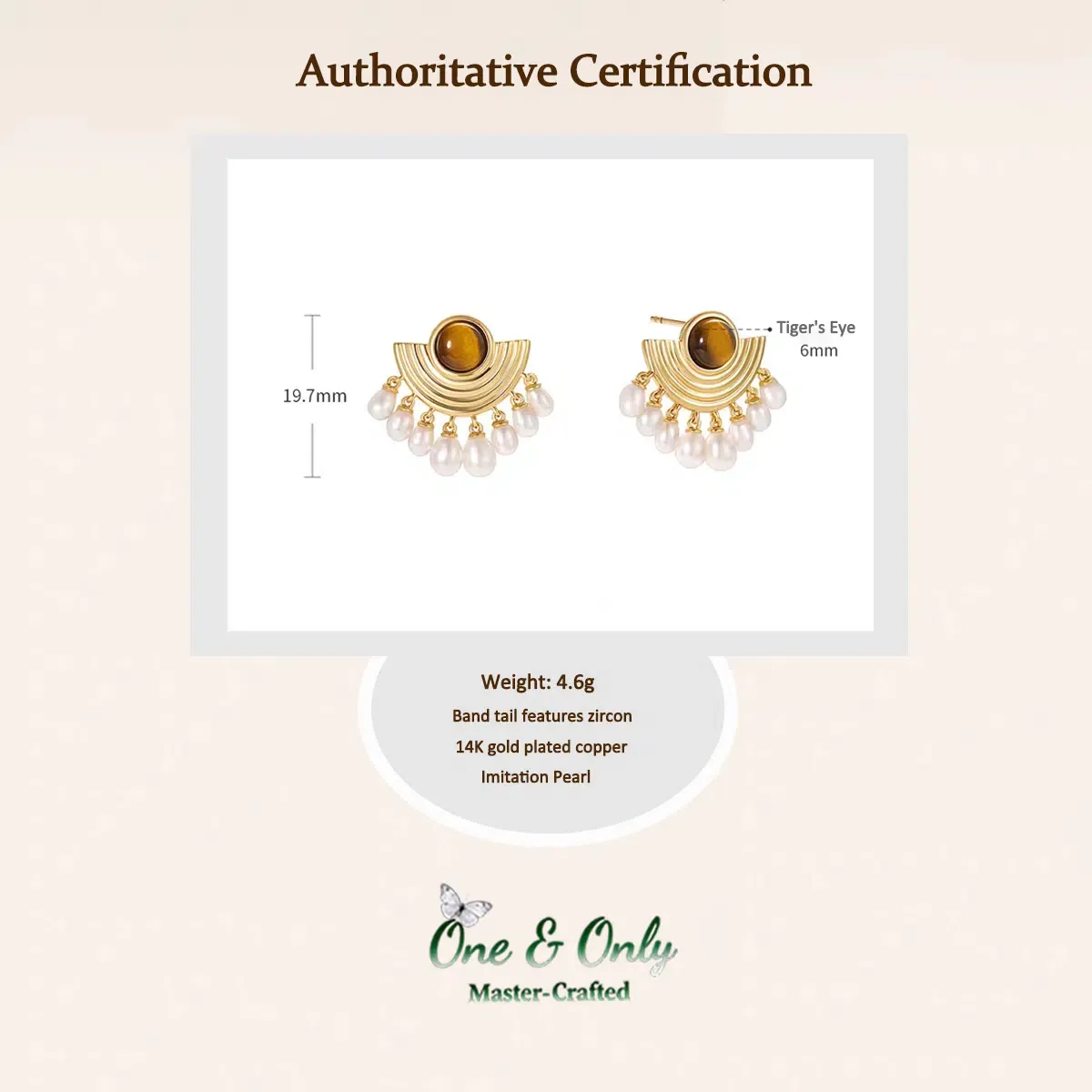 Crafted with hypoallergenic sterling silver posts and brass alloy frame | The Phantom's Opera Tiger's Eye & Pearl Earrings