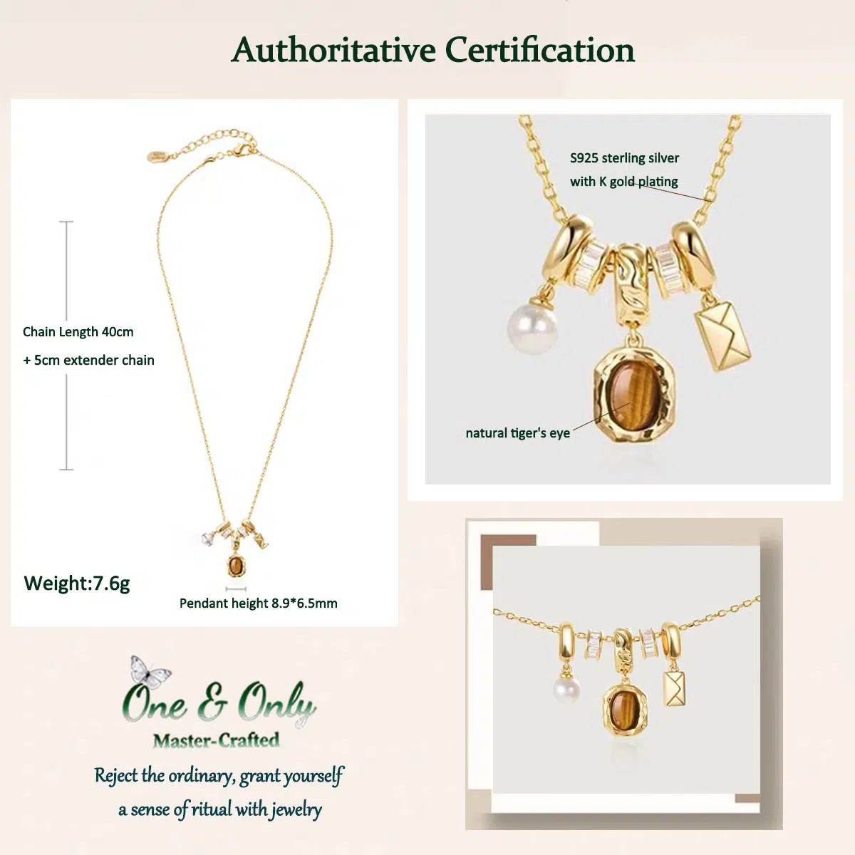 Tiger's Eye Multi-Layer Pearl Necklace - "Courage Gaze" - Adjustable Layering Necklace for Women, Empowerment Jewelry Gift