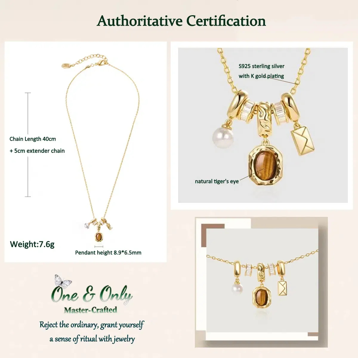 Tiger's Eye Multi-Layer Pearl Necklace - "Courage Gaze" - Adjustable Layering Necklace for Women, Empowerment Jewelry Gift