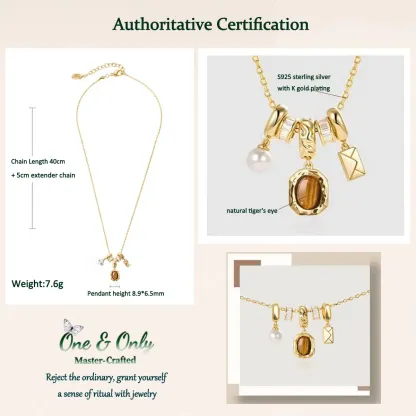 Tiger's Eye Multi-Layer Pearl Necklace - "Courage Gaze" - Adjustable Layering Necklace for Women, Empowerment Jewelry Gift