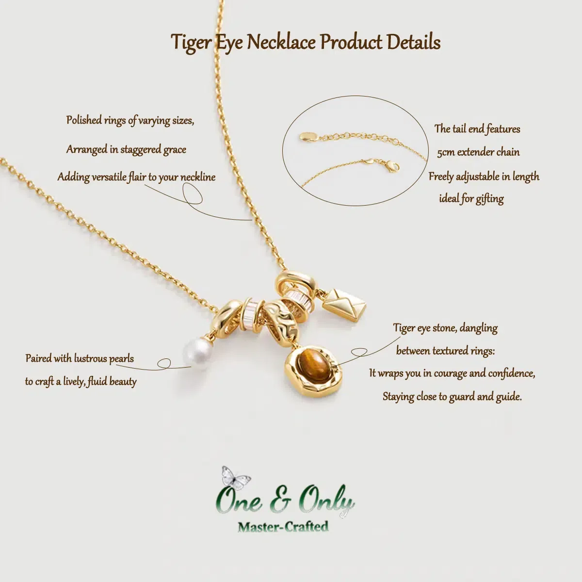 Tiger's Eye Multi-Layer Pearl Necklace - "Courage Gaze" - Adjustable Layering Necklace for Women, Empowerment Jewelry Gift