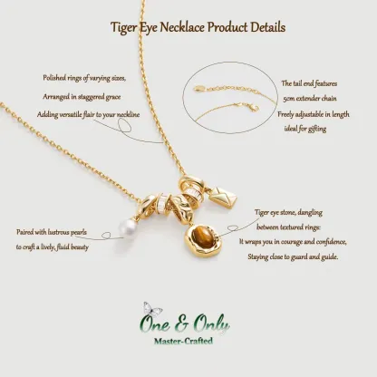 Tiger's Eye Multi-Layer Pearl Necklace - "Courage Gaze" - Adjustable Layering Necklace for Women, Empowerment Jewelry Gift