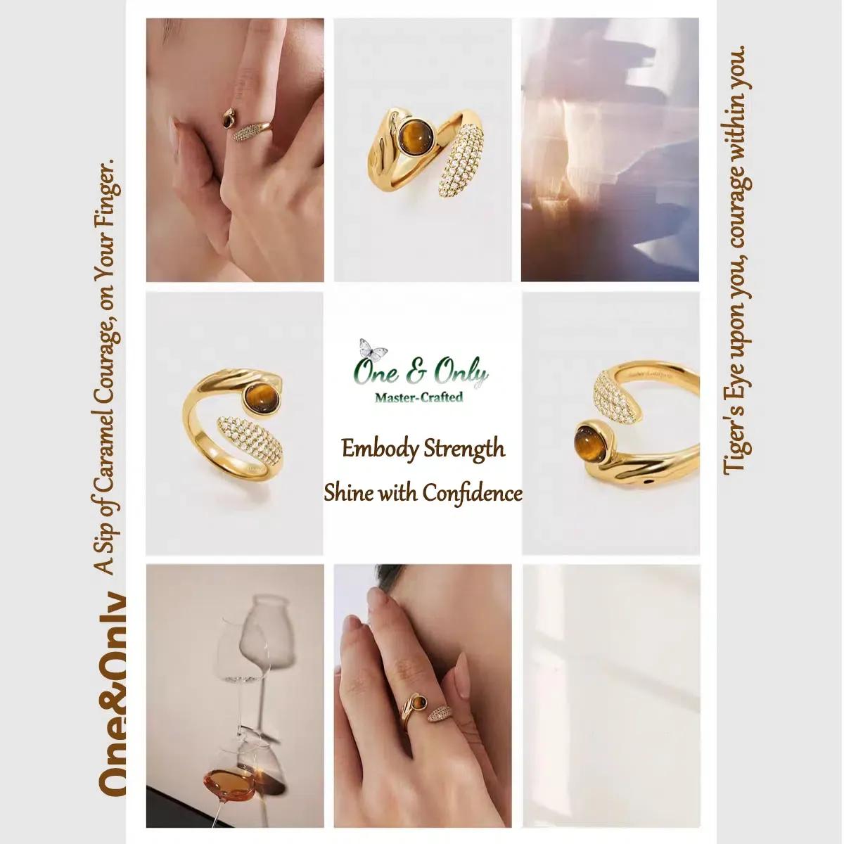 Tiger's Eye Strength Ring | Adjustable Gold-Plated Statement Ring with Zircon Accents | A Stone of Courage, A Symbol of You