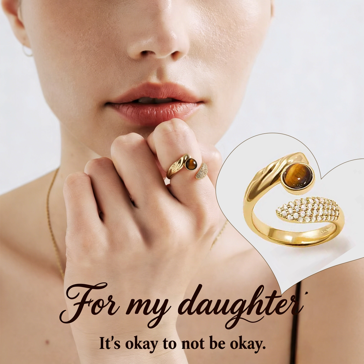 For my daughter,  It's okay to not be okay | Tiger's Eye Strength Ring | A Stone of Courage, A Symbol of You