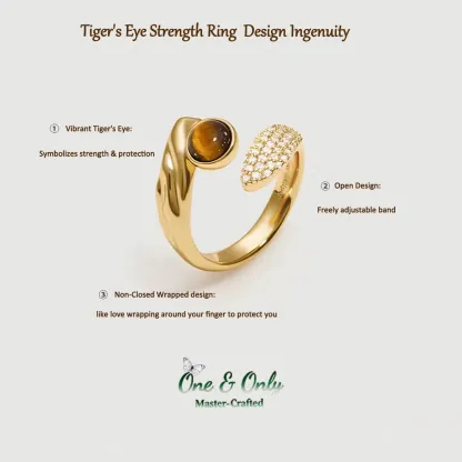 Tiger's Eye Strength Ring | Adjustable Gold-Plated Statement Ring with Zircon Accents | A Stone of Courage, A Symbol of You