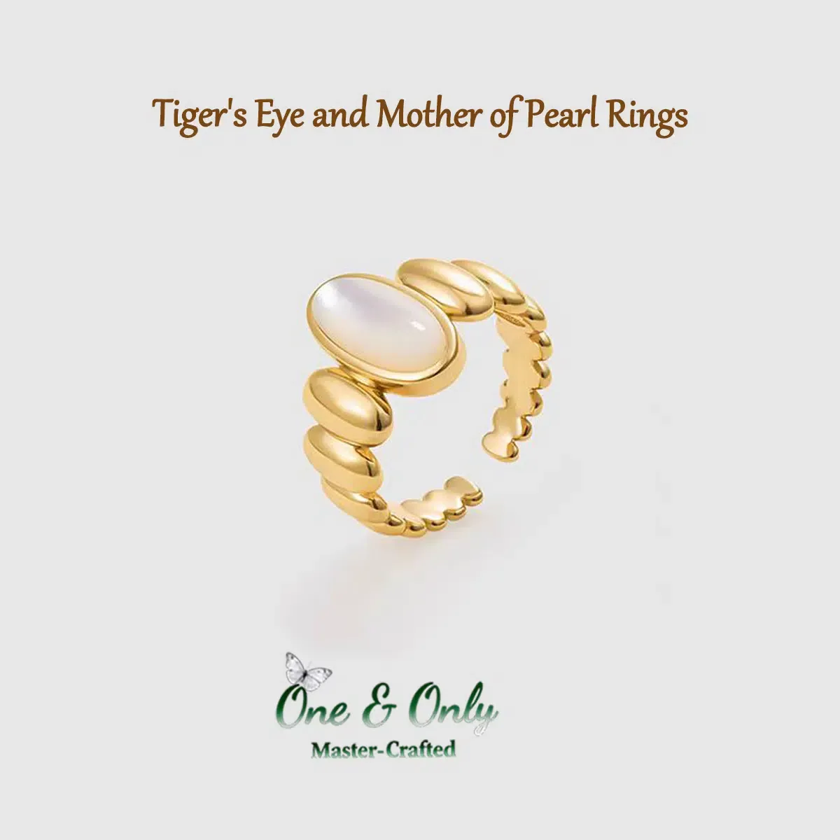 Tiger's Eye and Mother of Pearl Rings | Chakra Balancing Jewelry | Empowerment and Protection Gift | Retro-Chic Elegance for Everyday Luxury