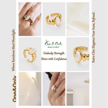 Tiger's Eye and Mother of Pearl Rings | Chakra Balancing Jewelry | Empowerment and Protection Gift | Retro-Chic Elegance for Everyday Luxury