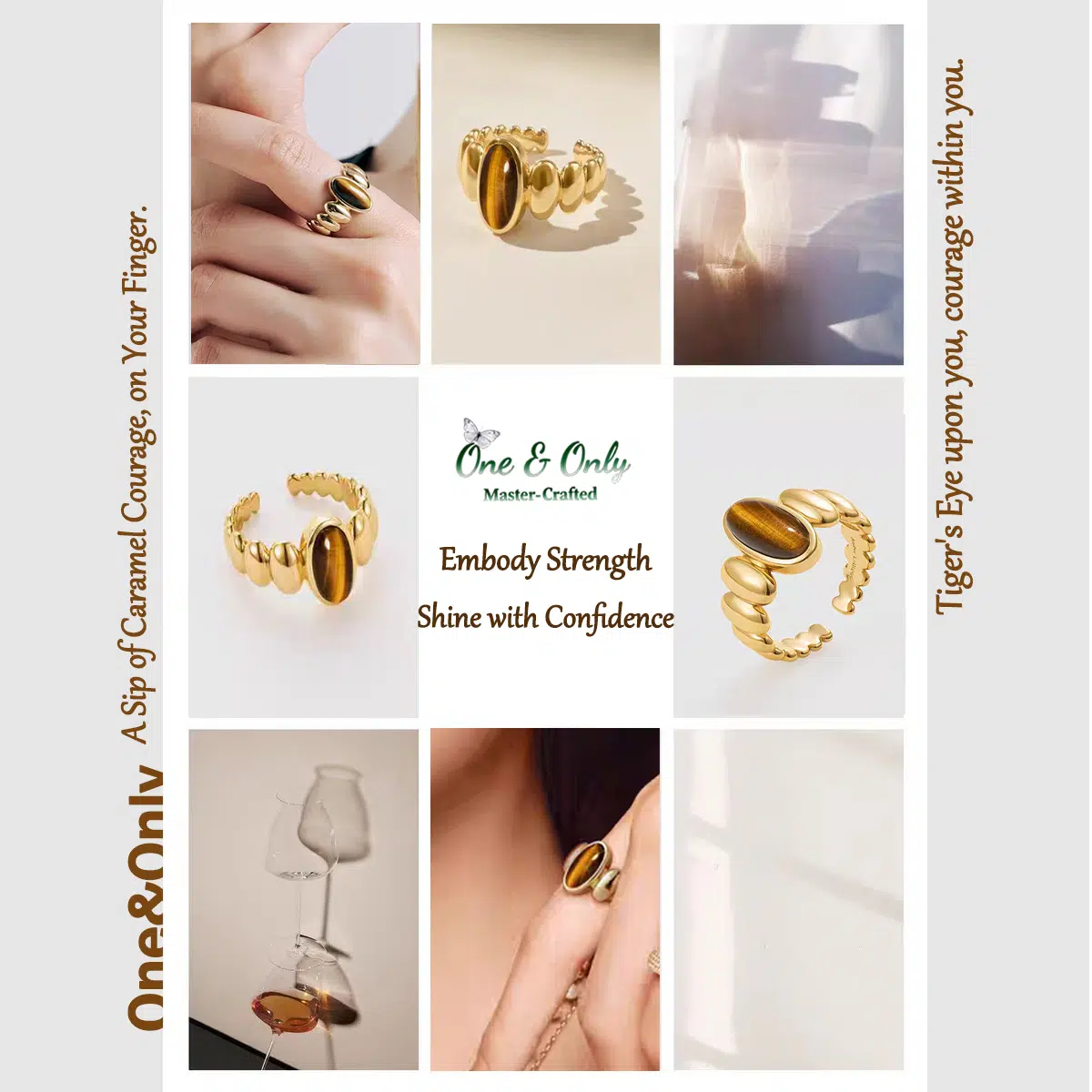 Tiger's Eye and Mother of Pearl Rings | Chakra Balancing Jewelry | Empowerment and Protection Gift | Retro-Chic Elegance for Everyday Luxury