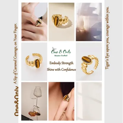 Tiger's Eye and Mother of Pearl Rings | Chakra Balancing Jewelry | Empowerment and Protection Gift | Retro-Chic Elegance for Everyday Luxury