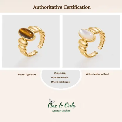 Tiger's Eye and Mother of Pearl Rings | Chakra Balancing Jewelry | Empowerment and Protection Gift | Retro-Chic Elegance for Everyday Luxury