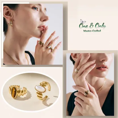 Tiger's Eye and Mother of Pearl Rings | Chakra Balancing Jewelry | Empowerment and Protection Gift | Retro-Chic Elegance for Everyday Luxury