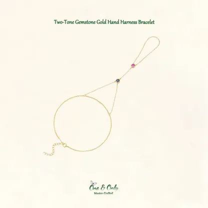 Sterling S925 Silve + 5A Zircon | Two-Tone Gemstone Gold Hand Harness Bracelet​ | Nickel-Free Plating