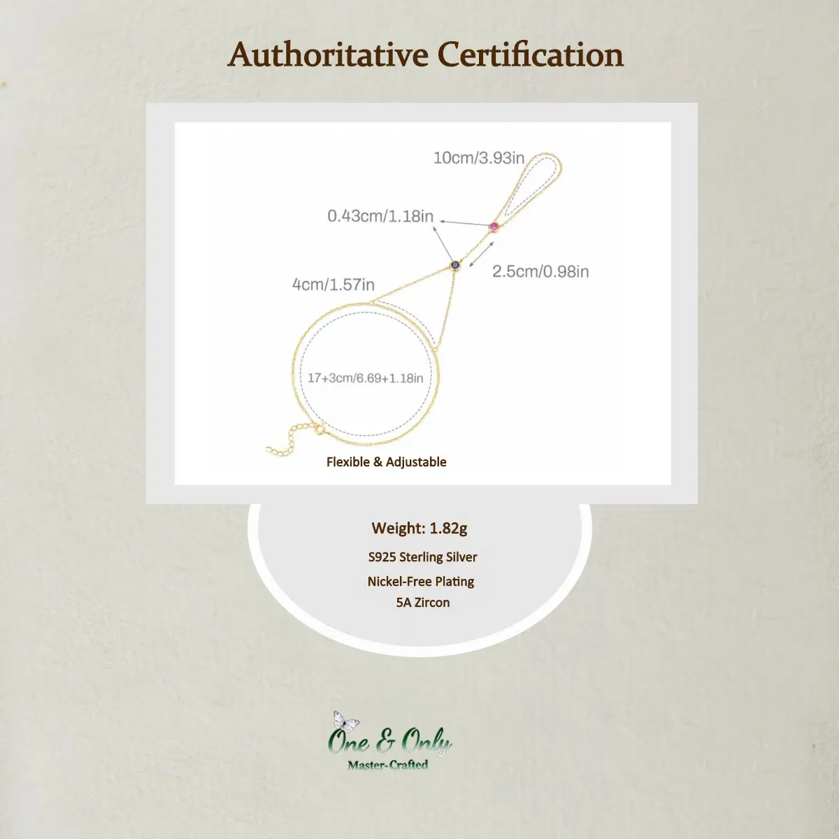 Sterling S925 Silve + 5A Zircon | Two-Tone Gemstone Gold Hand Harness Bracelet​ | Nickel-Free Plating