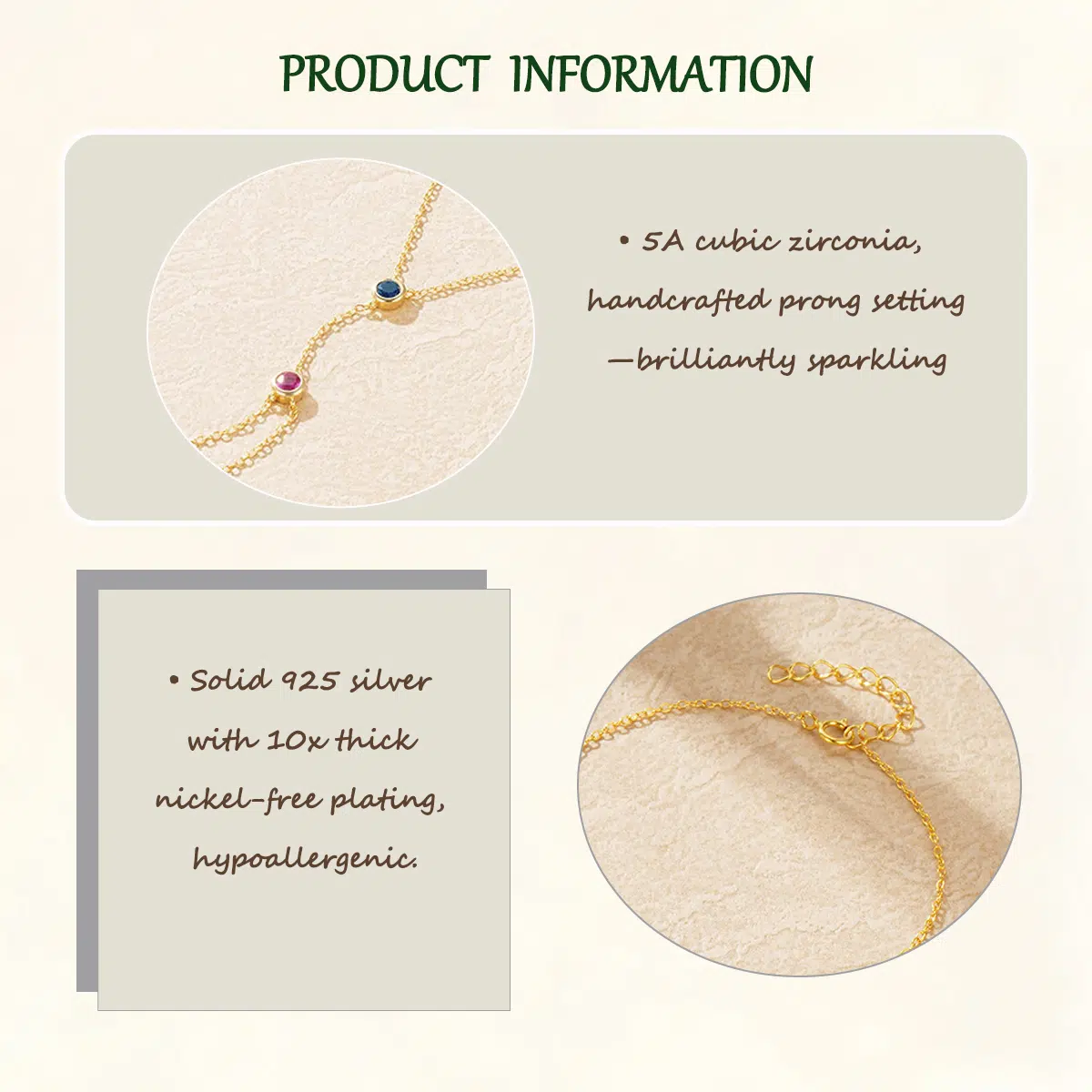 Sterling S925 Silve + 5A Zircon | Two-Tone Gemstone Gold Hand Harness Bracelet​ | Nickel-Free Plating